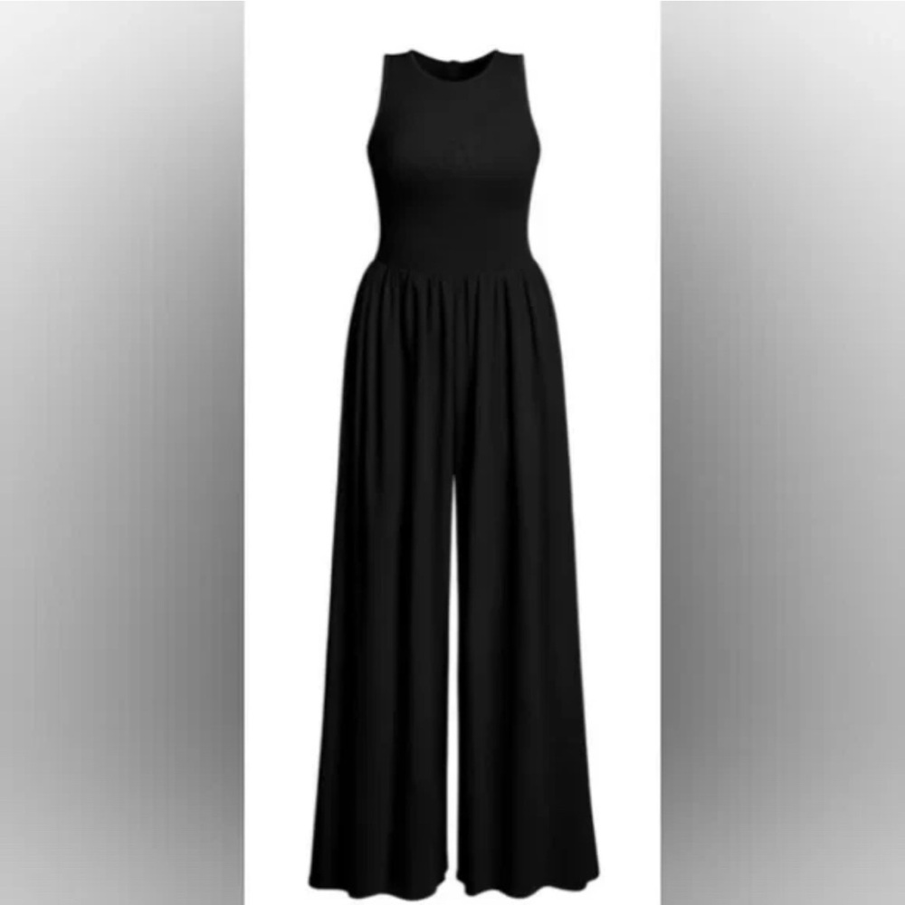 Black Sleeveless Wide-Leg Jumpsuit